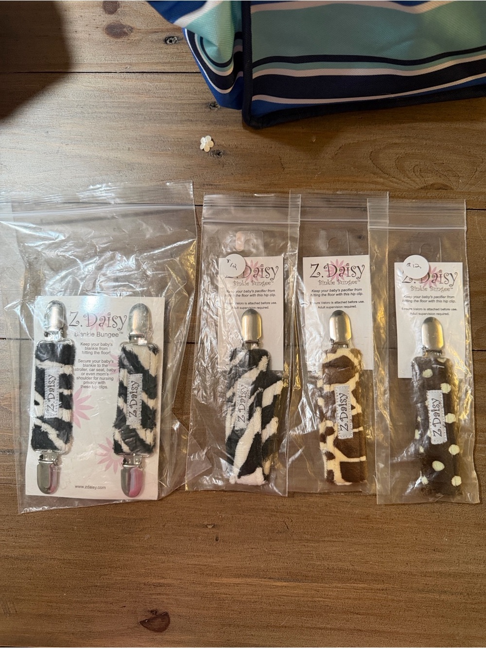 Daisy Black & White Baby Pacifier Clips - Set of Animal Print Clips